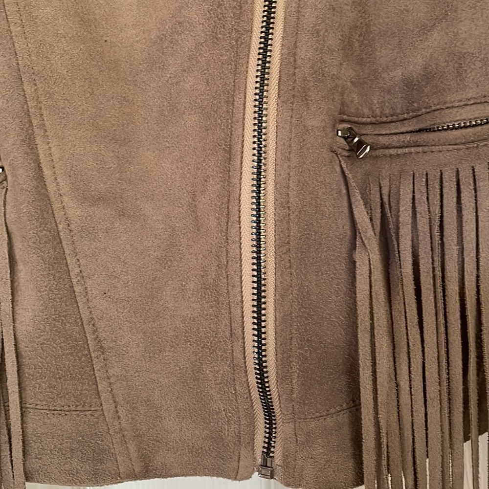 Fate Taupe Fringe Faux Suede Moto Jacket Large - Picture 3 of 11